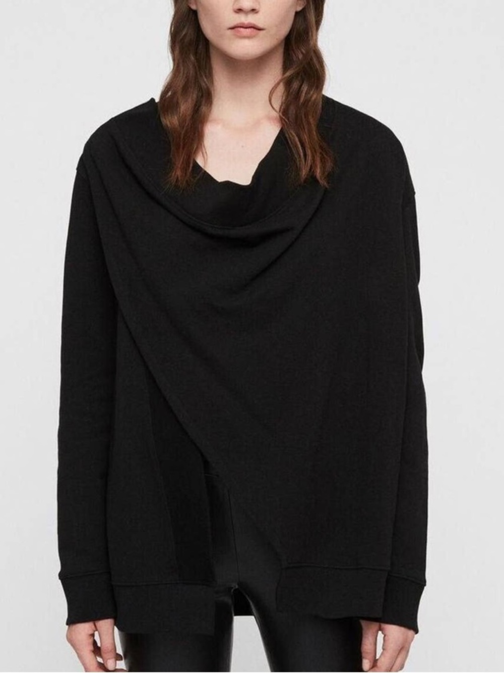 AllSaints Drina Ribbed Cardigan Merino Wool Black Marl Medium Zip Shoulder